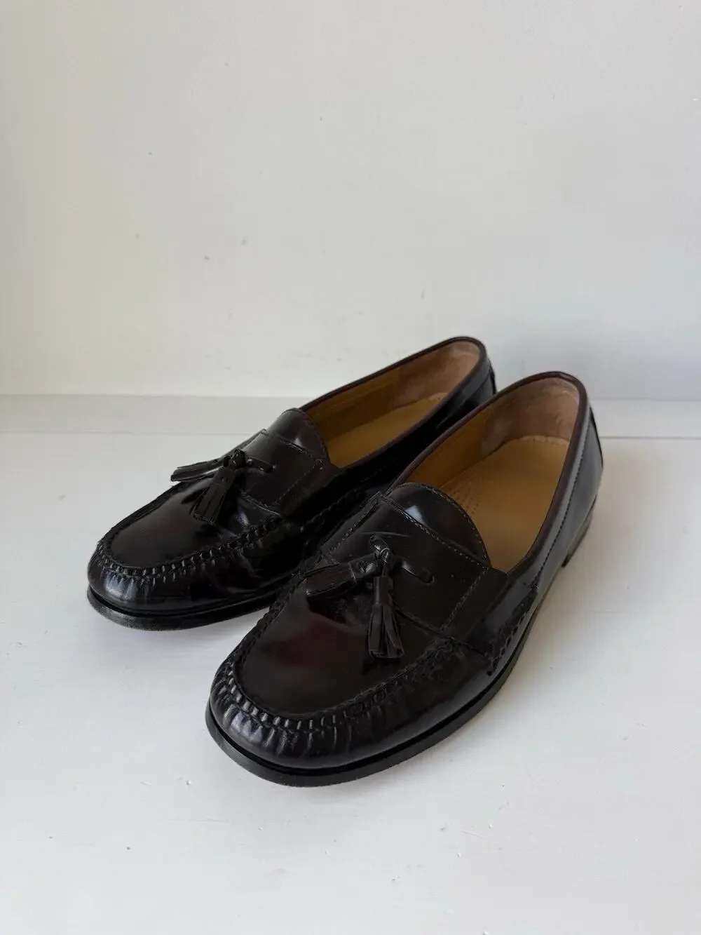 Cole Haan 03507 Burgundy Leather Pinch Tassel Dress Loafers Shoes Mens 10.5 D